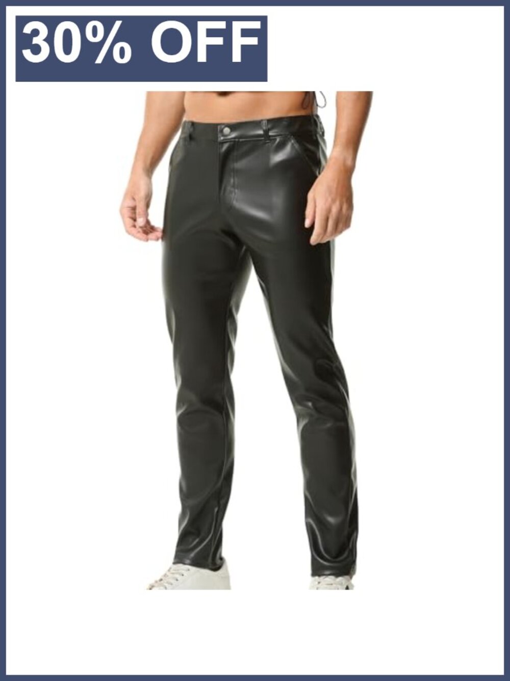 Men's Faux Leather Pants Stretch Straight Leg Slim Fit Motorcycle Club Trousers